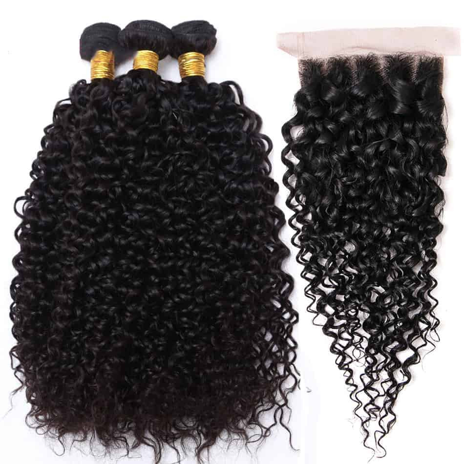 Premium Kinky Hair 3 Bundles Plus Closure- Grade12