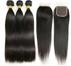 Brazilian & Peruvian Straight Hair Three bundles plus 8 inch closure