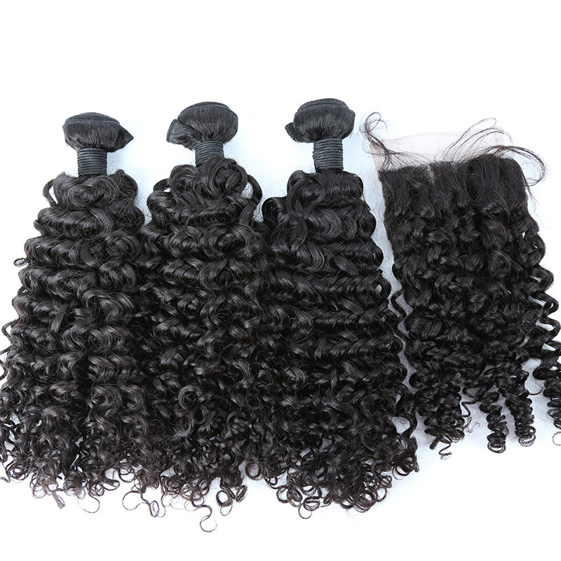 High Quality Human Hair 3 Bundles Plus Closure Curly Hair- Grade11A